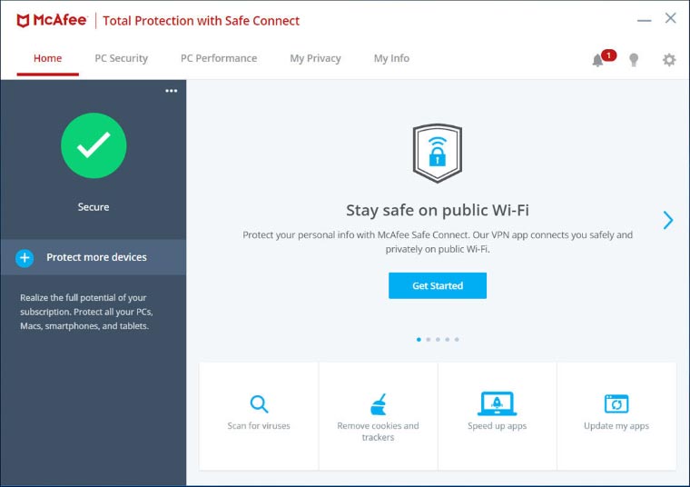 واجهة برنامج mcafee antivirus
